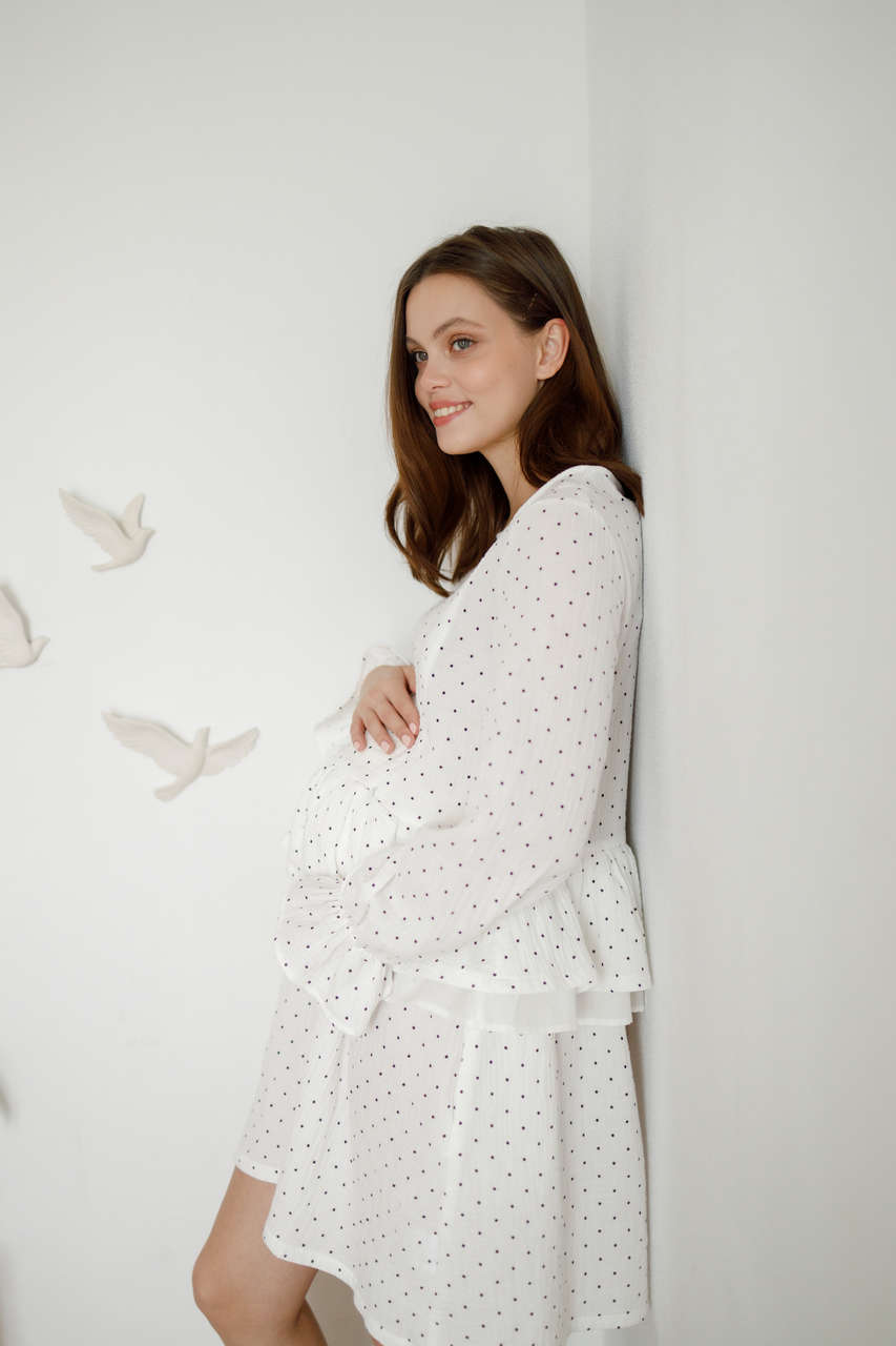 Платье Николь для беременных и кормящих мам - белый в горошек - 3