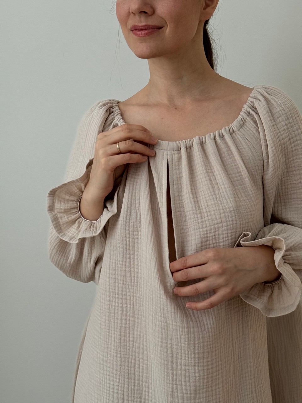 Ночная сорочка с рукавом Джейн для беременных и кормящих мам - бежевый - 4