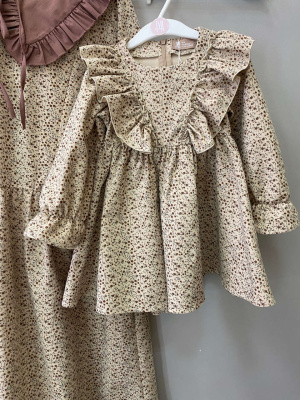 Платье для девочки Рюши из фланели - бежевый с цветами - 0