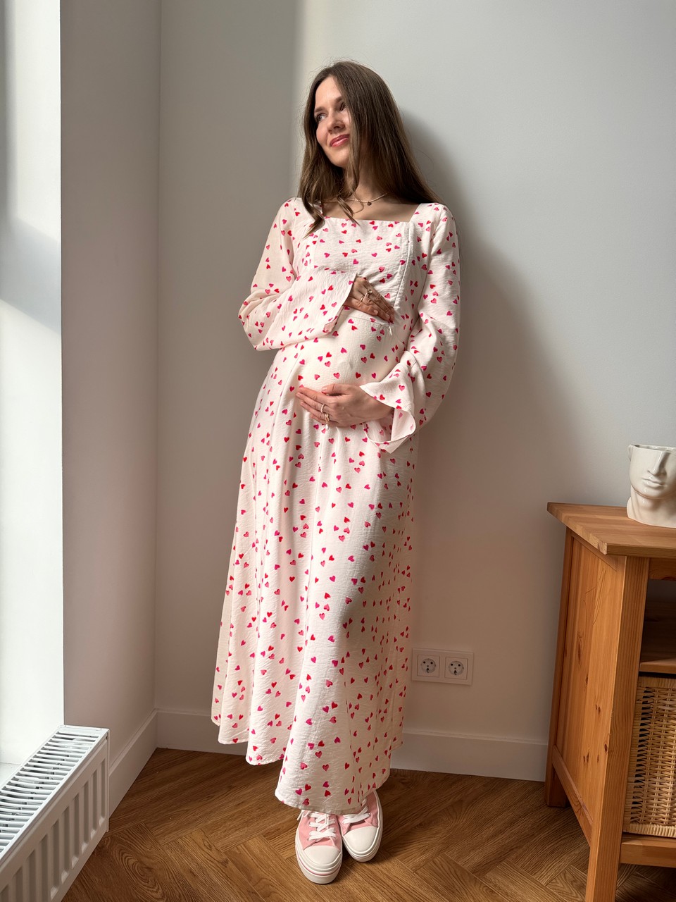 Платье Грэйс для беременных и кормящих мам - кремовый с сердечками - 12