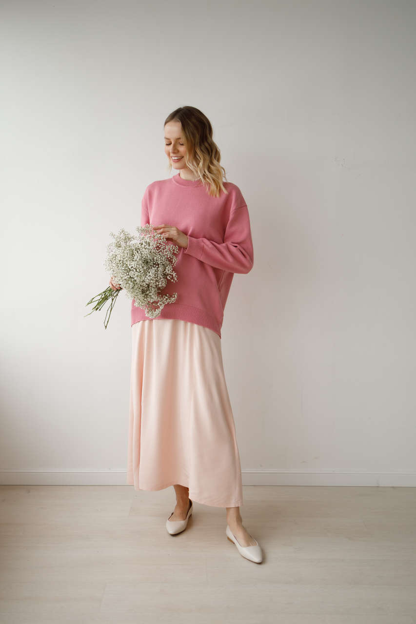 Платье-комбинация с разрезом для беременных и кормящих - нежно-розовый - 7