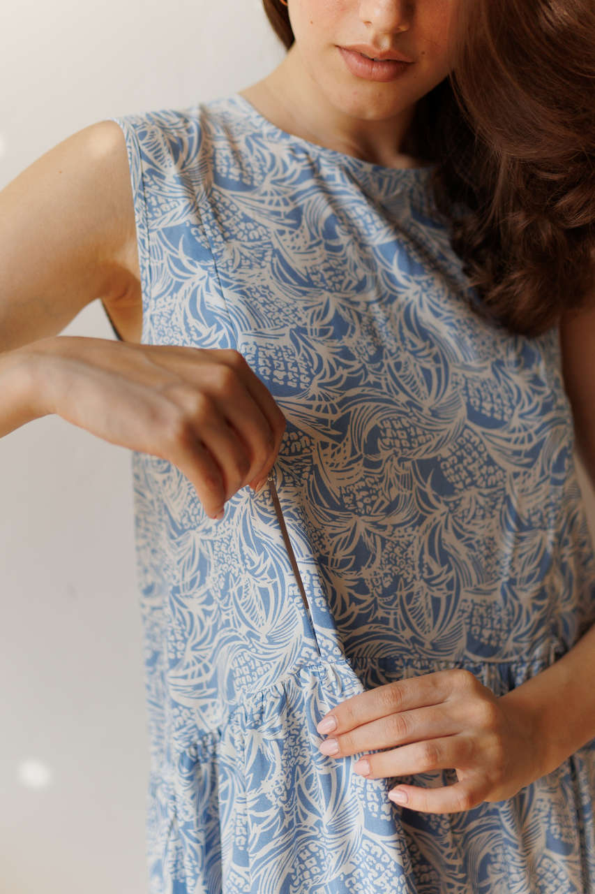 Платье Ветер миди для беременных и кормящих мам - голубой тропик - 3