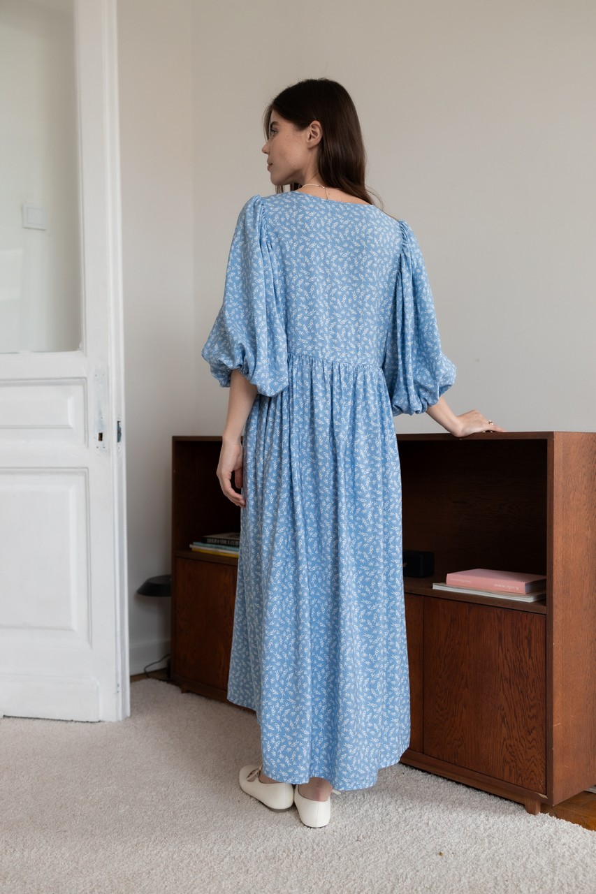 Платье Мари для беременных и кормящих мам - голубой с колосками - 6