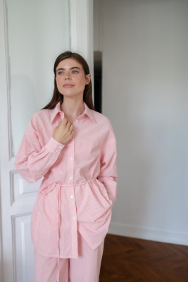 Рубашка из вареного хлопка для беременных и кормящих мам - розовый в полоску - 0