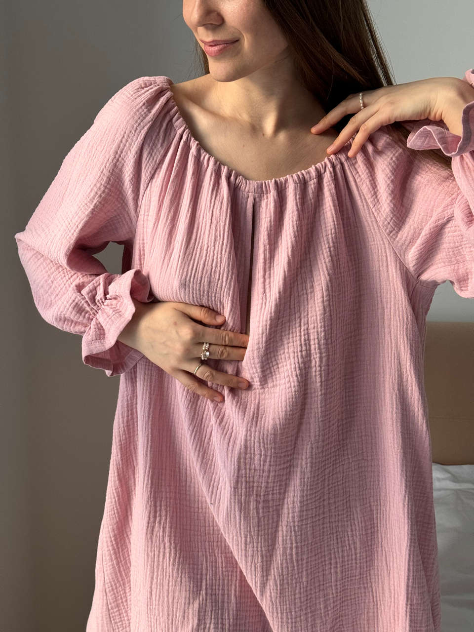 Ночная сорочка с рукавом Джейн для беременных и кормящих мам - розовый - 2