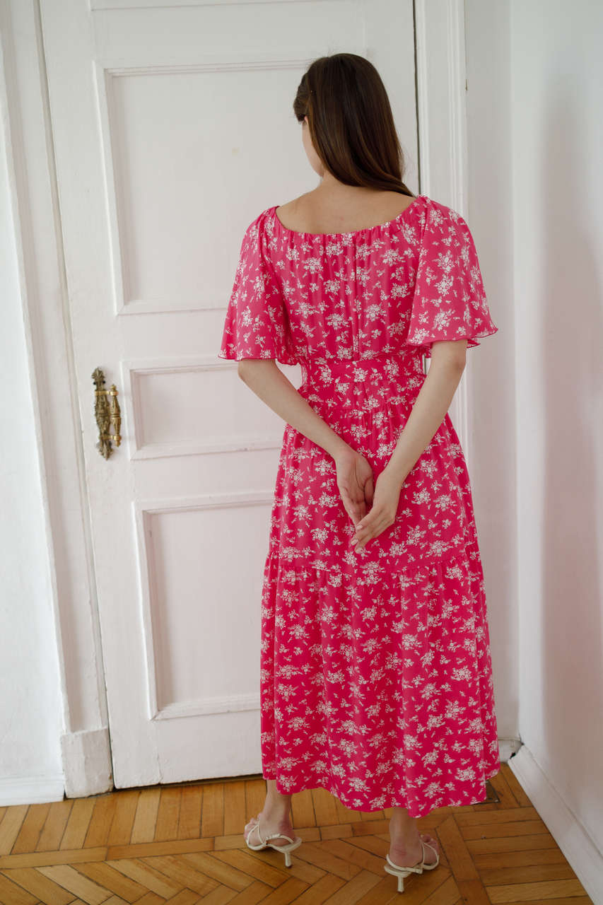 Платье Лето для беременных и кормящих мам - розовый с цветами - 7