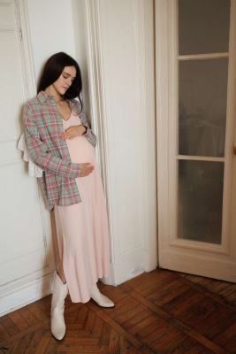 Платье-комбинация с разрезом для беременных и кормящих - нежно-розовый - 0