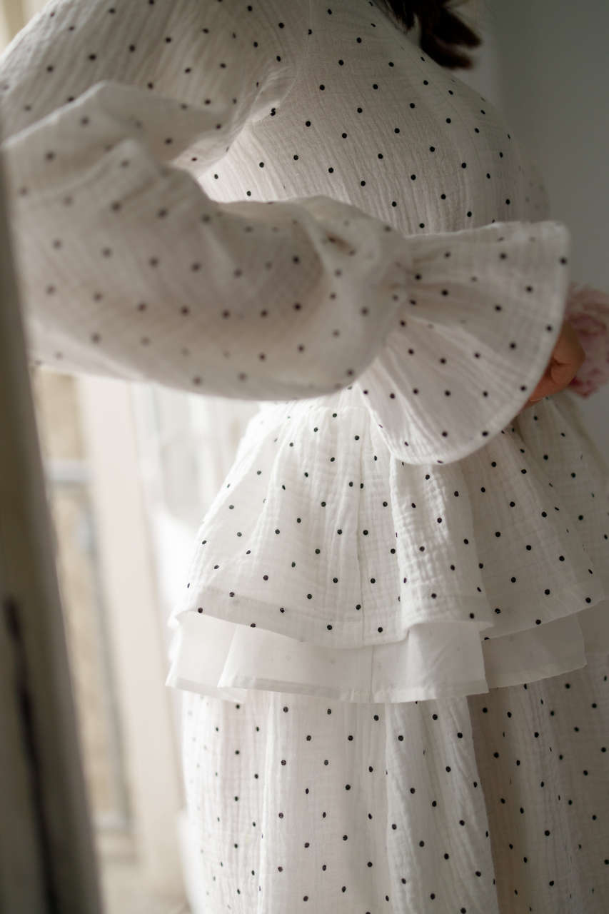 Платье Николь для беременных и кормящих мам - белый в горошек - 4