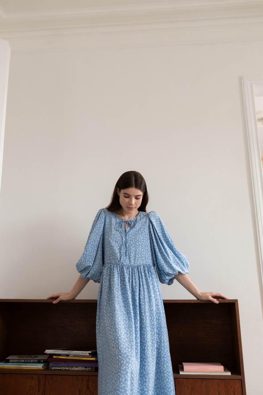 Платье Мари для беременных и кормящих мам - голубой с колосками - 3