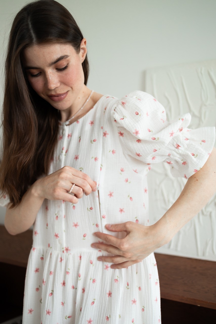 Платье Элизабет для беременных и кормящих мам - айвори с цветами - 11