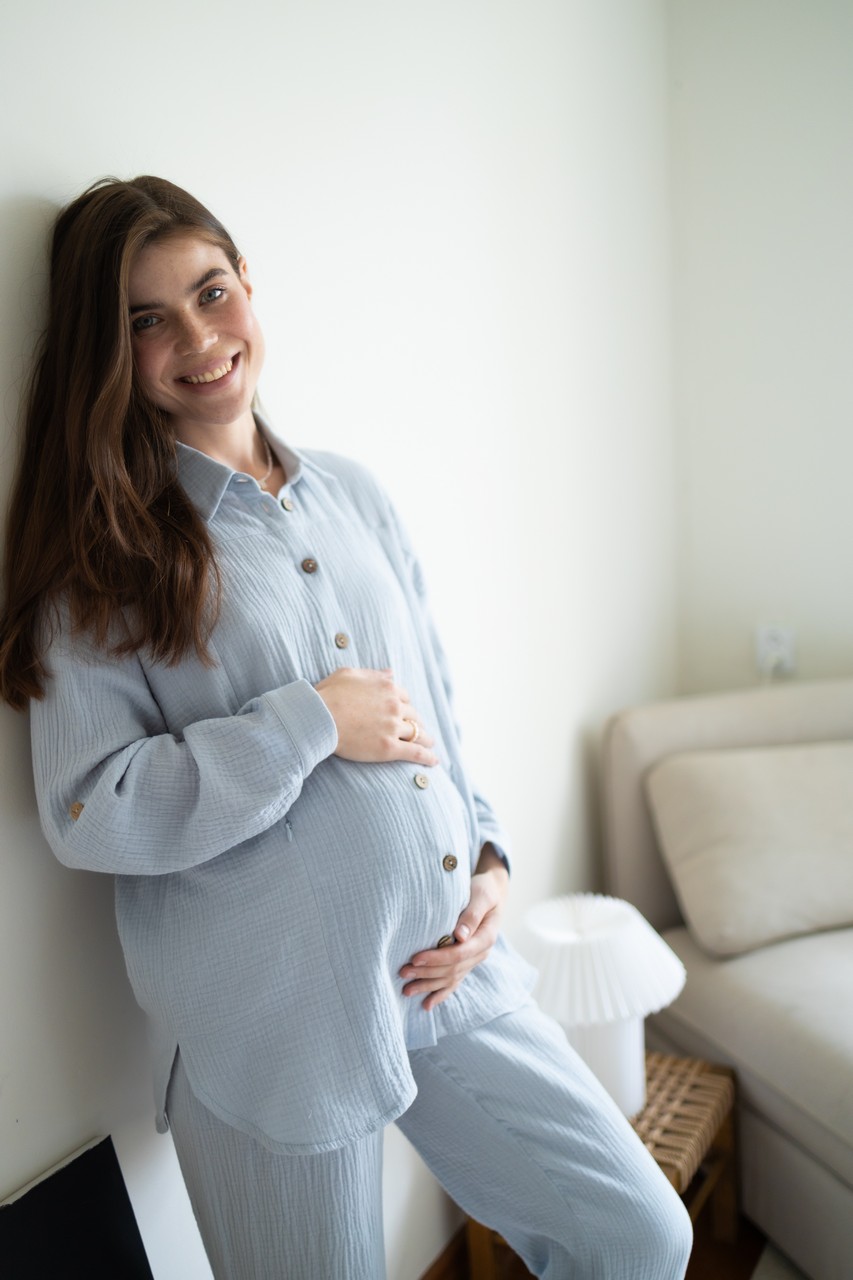 Рубашка Дунай из муслина для беременных и кормящих мам - серо-голубой - 5