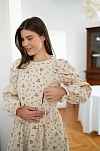 Платье Муза из фланели для беременных и кормящих мам - кремовый с цветами