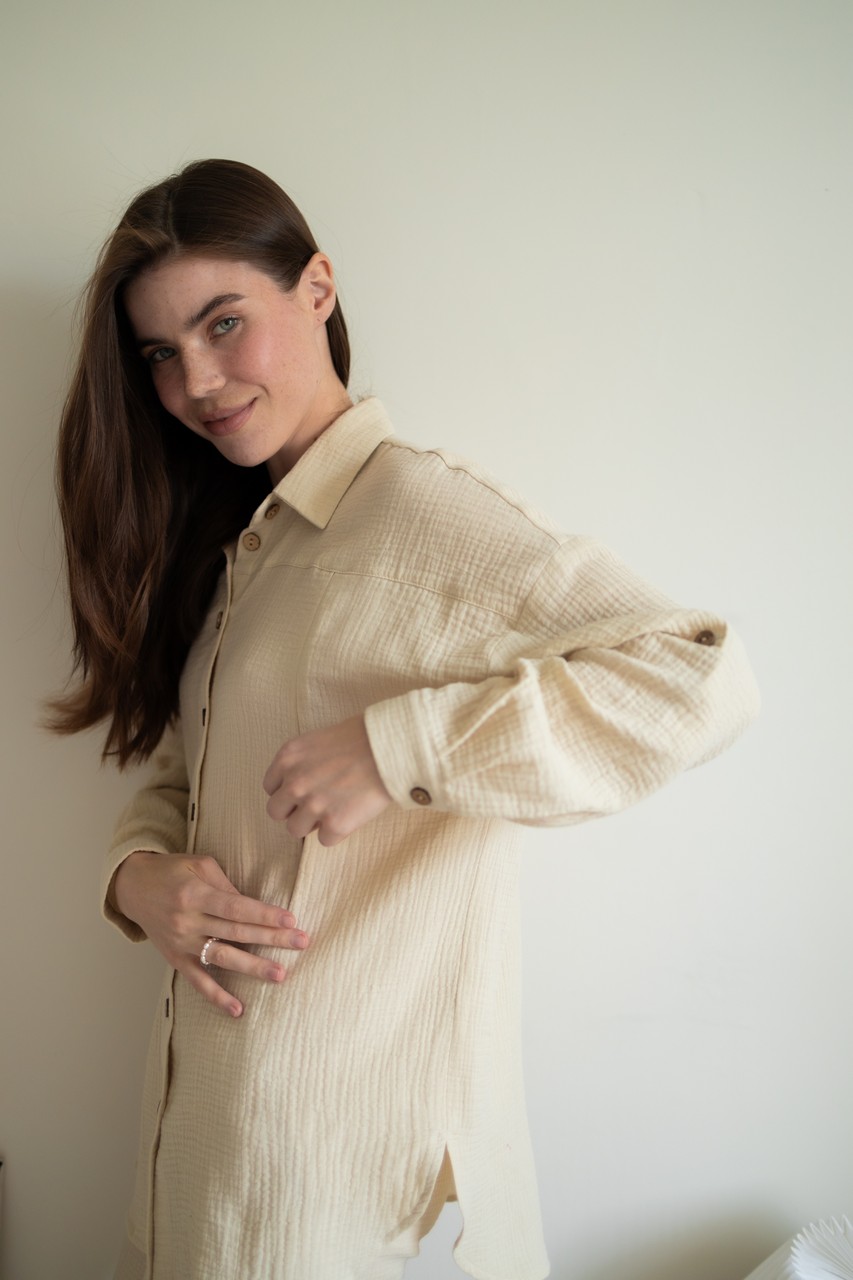 Рубашка Дунай из муслина для беременных и кормящих мам - бежевый - 3