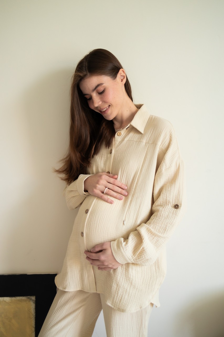 Рубашка Дунай из муслина для беременных и кормящих мам - бежевый - 8