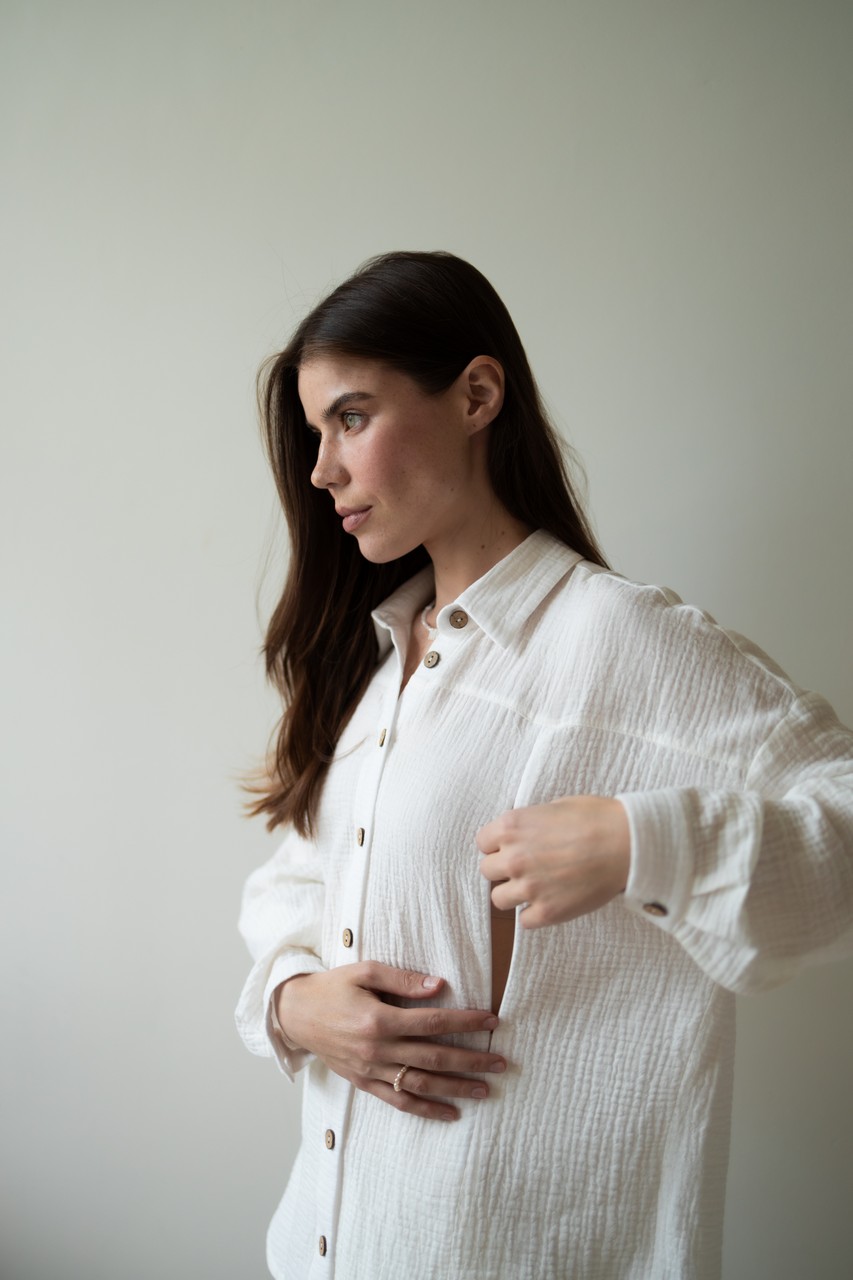 Рубашка Дунай из муслина для беременных и кормящих мам - айвори - 3