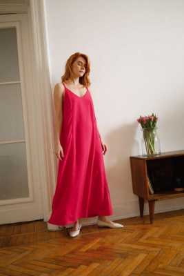 Платье-комбинация с разрезом для беременных и кормящих мам - фуксия