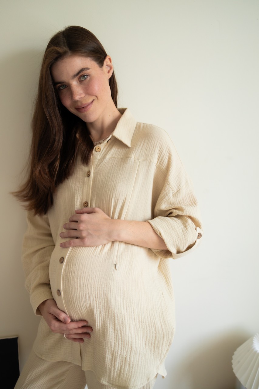 Рубашка Дунай из муслина для беременных и кормящих мам - бежевый - 9