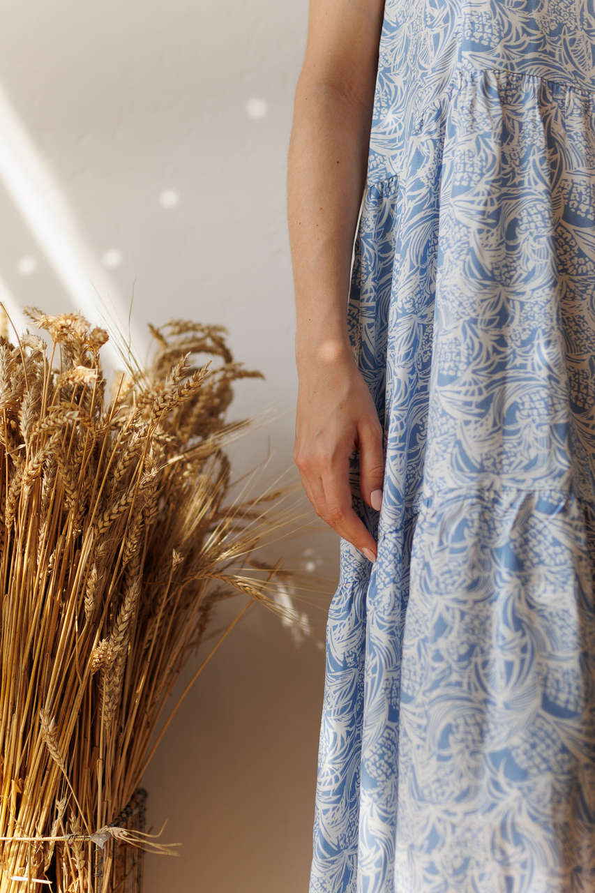 Платье Ветер миди для беременных и кормящих мам - голубой тропик - 1